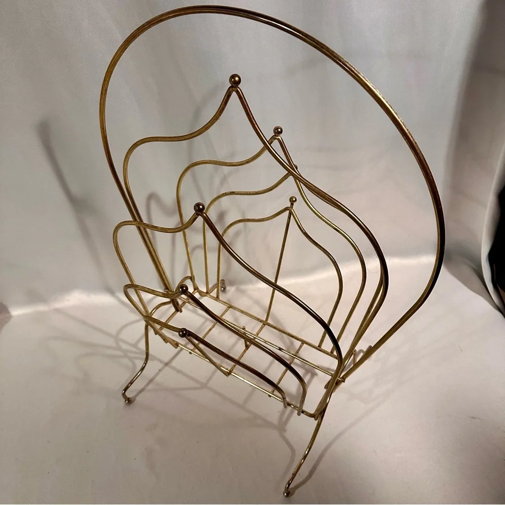 Vintage Brass Metal Magazine Rack